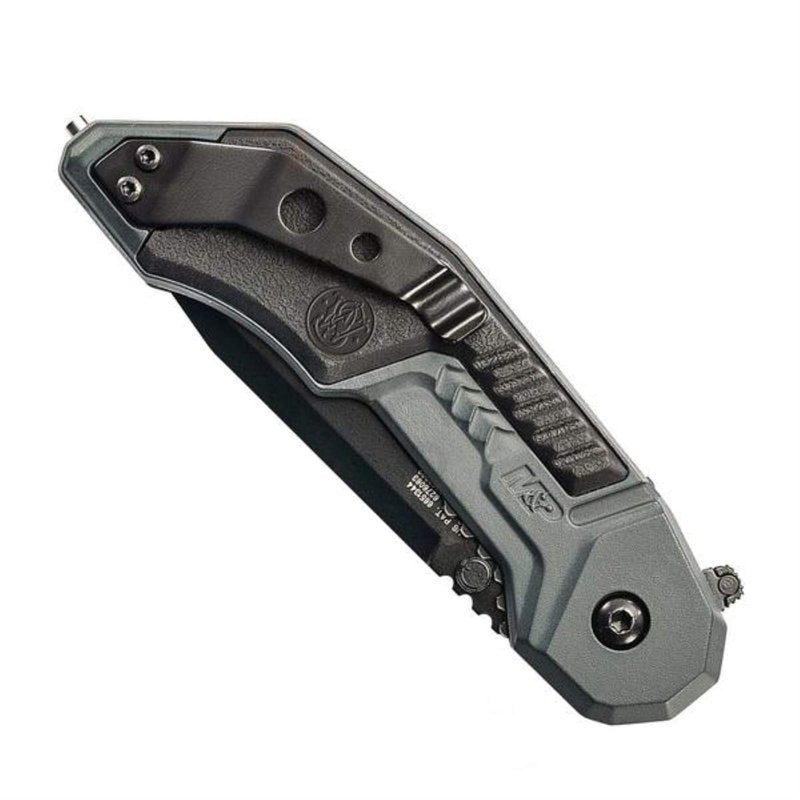 Smith & Wesson M&P SWMP3BS 7.1in S.S. Assisted Folding Knife with 2.8in Serrated Tanto Blade and Aluminum Handle for Outdoor, Tactical, Survival and EDC,Black