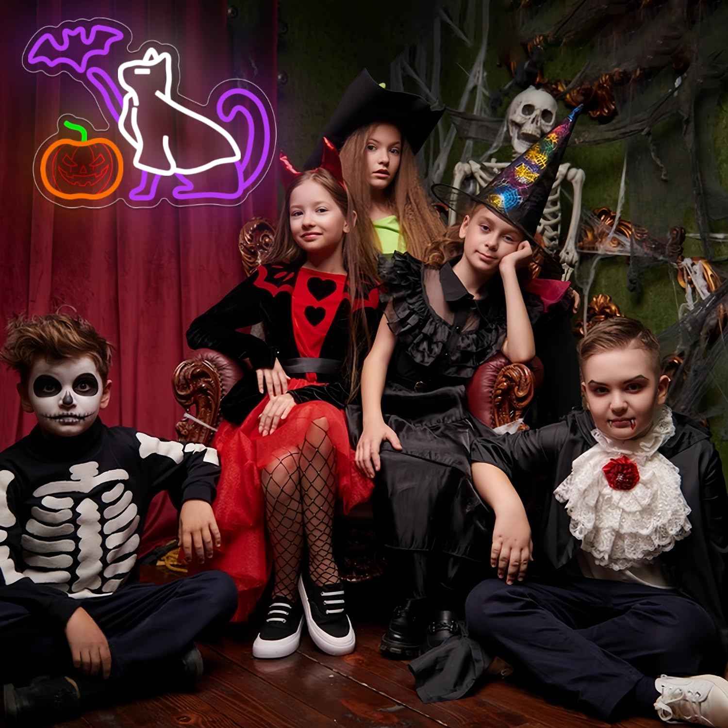 Halloween Neon Sign for Wall Decor Dimmable Ghost Cat Neon Light USB Powered Pumpkin Neon Sign Happy Halloween Neon Light for Bedroom Men Cave Home Halloween Party