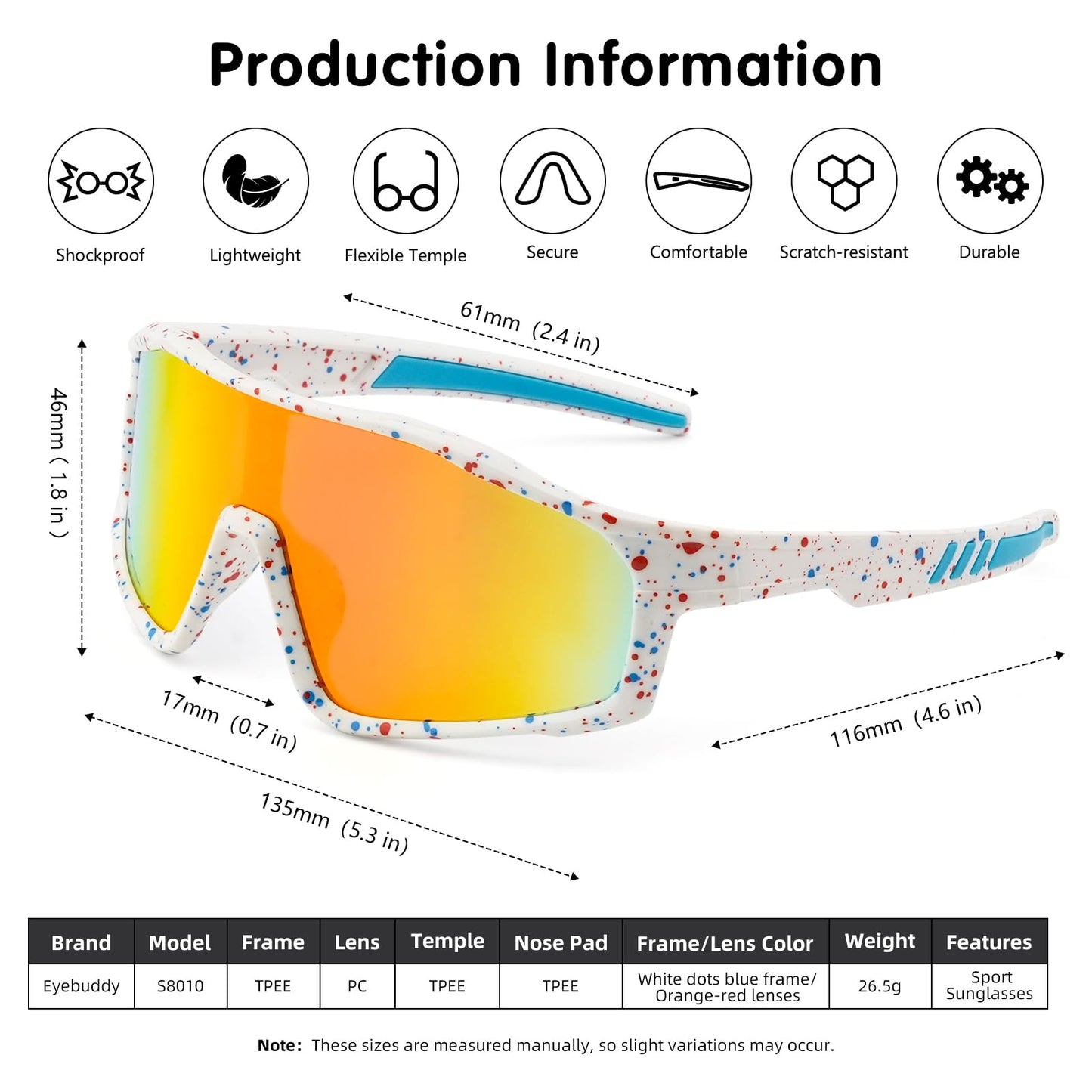 EYEBUDDY Kids Sunglasses Youth Baseball Sun Glasses Boys Girls Softball Sports UV400 Protection Goggles Age 6-12