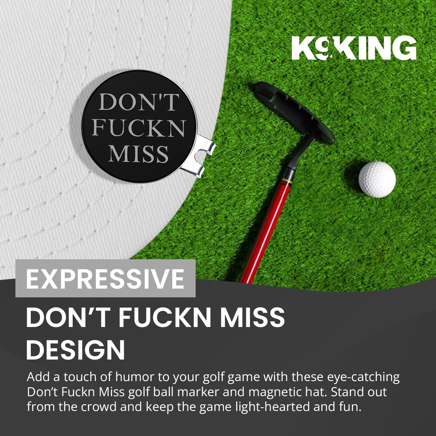 K9King Ultimate Dont FUCKN Miss Ball Marker Magnetic Hat Clip - Premium Golf Accessories Gift Combo Set with Bonus Shooter Golf Ball Marker for Enhanced Golfing Experience | Ideal Gift Ideas