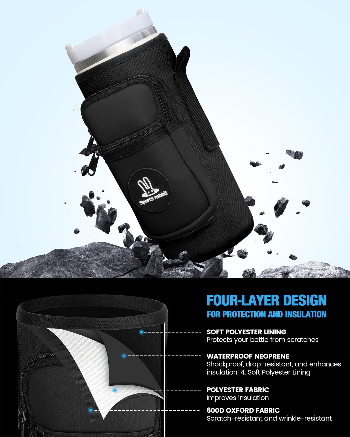 Sports rabbit Water Bottle Carrier with Strap – Universal Fit for 40oz