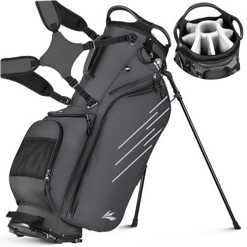 8-Way Golf Stand Bag, Lightweight Golf Bag with Dual Strap & Full-Length Dividers, Portable Golf Club Carry Bag with Multiple Pockets, Waterproof Rain Hood for Men Women(Charcoal Gray)