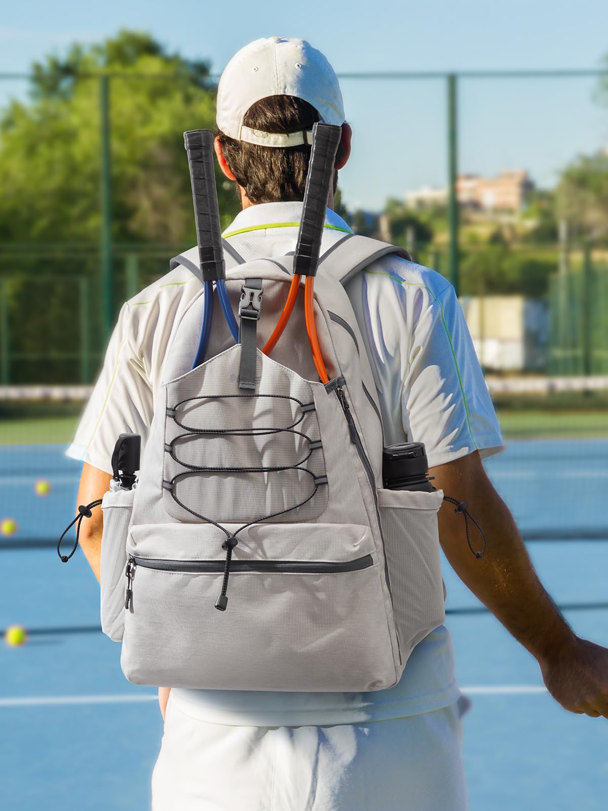 G4Free Tennis Bag, Tennis Backpack for Women Men, Large Pickleball Bag, Holds 4 Rackets with Shoe Compartment, Ivory, L, Casual Daypack