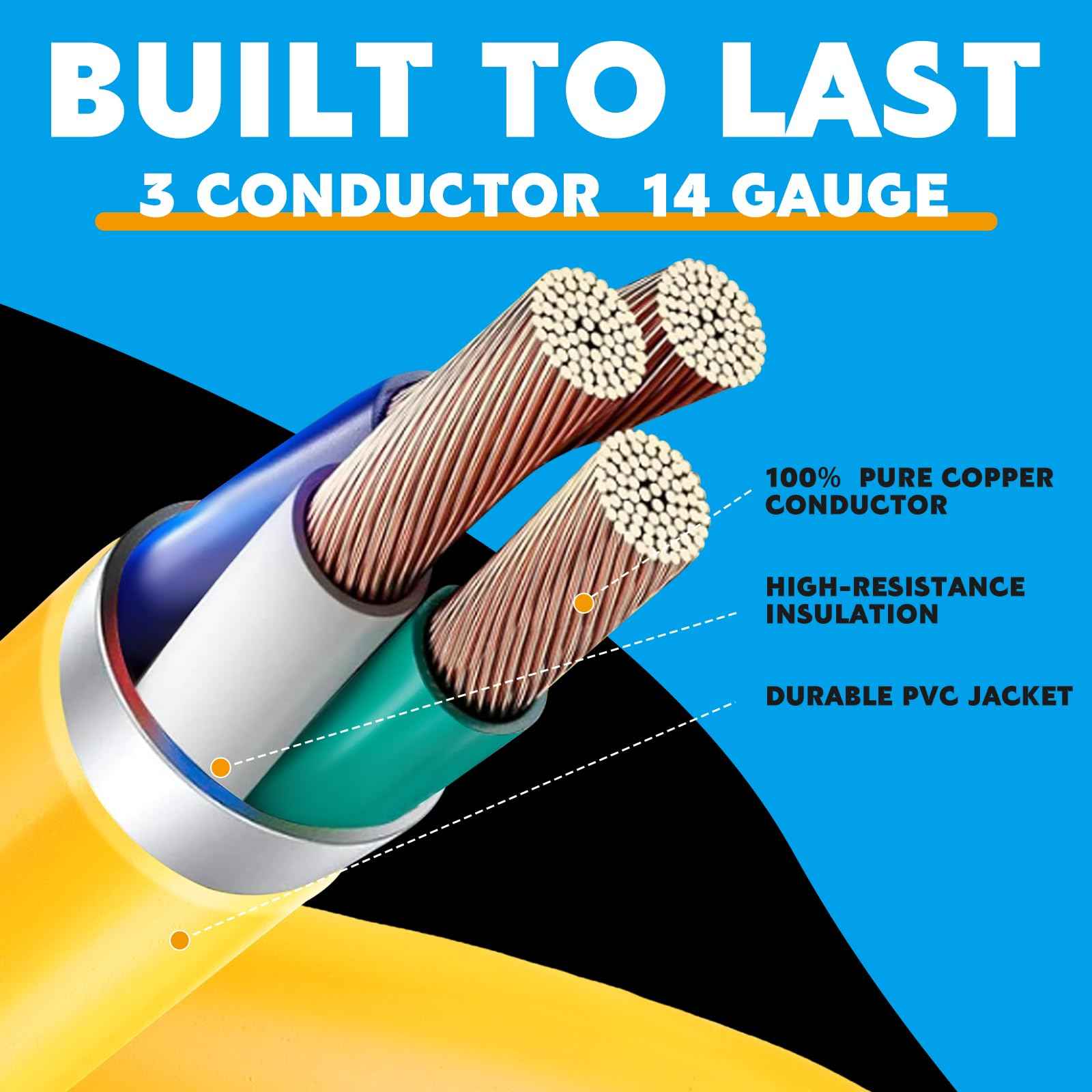 Tellegloww 10ft NEMA 6-15 Extension Cord 6-15P Male to 6-15R Female, 15 AMP Power Cable for 220/240V Air Condition, LED Grow Lights, Digital Ballast Power Cord Heavy Duty 14/3 AWG, 240V, 3750W