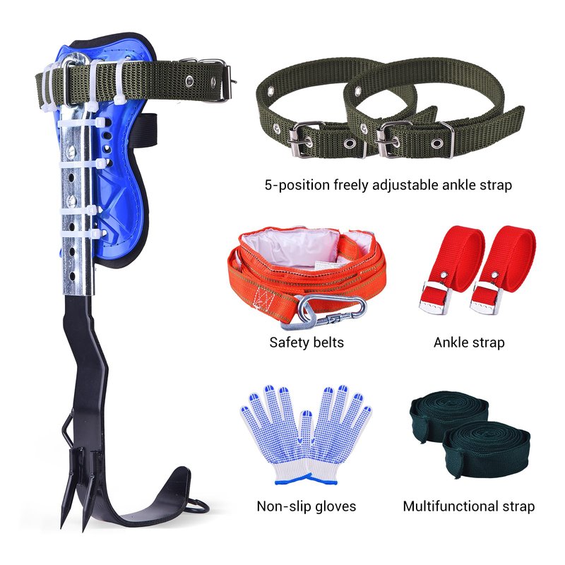 Tree climbing equipment.Adjustable tree,climbing kits with safety belts.Climbing tools with footboards Forestry operation equipment suitable for rock climbing,tree trimming,hunting,and fruit picking