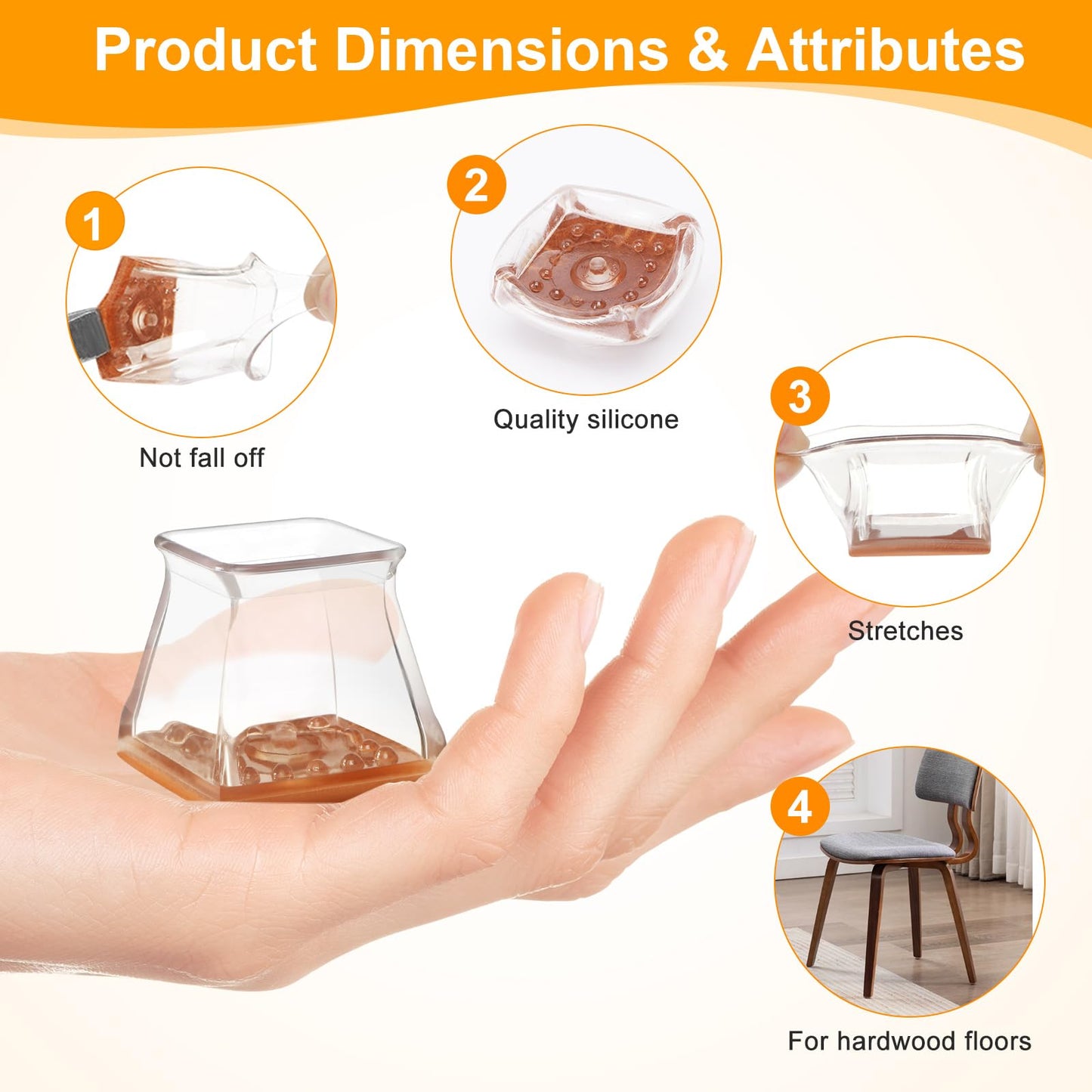 CHUNZEXI 16 Pack Square Chair Leg Floor Protectors for Hardwood Floors, Silicone Felt Covers Pads Caps, Protect Wood Furniture Feet Floors Noise Reduce and Scratch (Square Small & Clear)