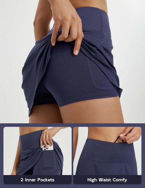 Baleaf Women's Tennis Skirt - High Waisted Athletic Golf Skorts with Shorts & Pockets