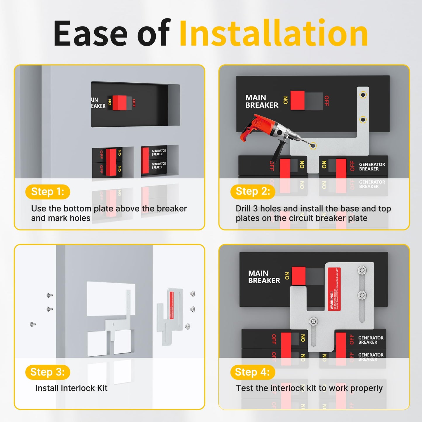 Joinfworld Generator Interlock Kit Compatible with Eaton Cutler Hammer BR and CH Series 150 and 200 amp Panels, Eaton Interlock Kit with 1 1/4 to 1 7/16 Inch Spacing Between Main and Generator Breaker