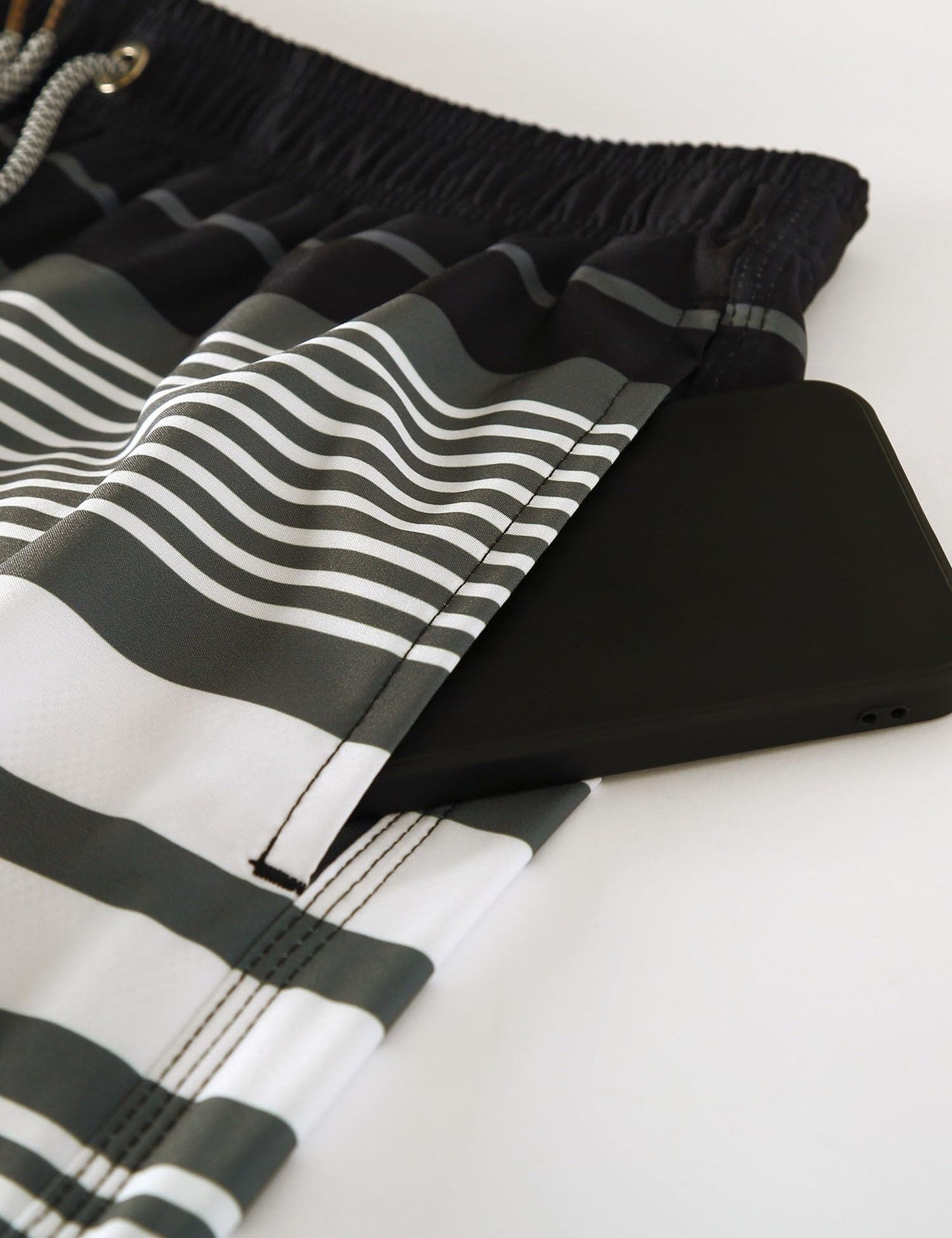 ELETOP Men's Swim Trunks Quick Dry Bathing Suit Swimming Board Shorts Mesh Lining Beach Swimwear Stripe Grey XL