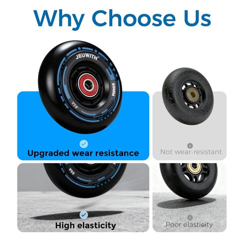 8 Pcs Inline Skate Wheels Replacement High Elasticity and Wear Resistance,Roller Blads Wheels with ABEC-9 Bearings&Spacers and Washers,80 mm 85A for Outdoor, Indoor Skate