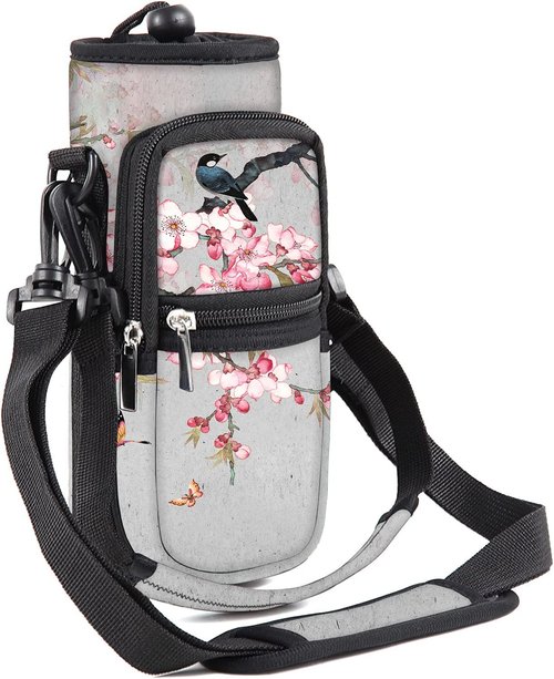 AORTDES 25/32/40/64oz Water Bottle Bag Holder Carrier-Insulated Crossbody Sling Case Sleeve with Strap & Pockets for Men Women Gym Cycling Travel Walking Hiking Camping (WBH-19, 32oz)