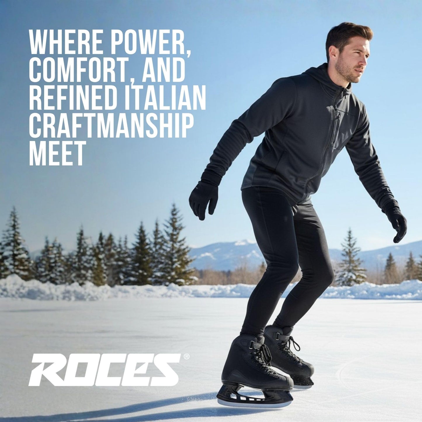 ROCES RSK 2 Ice Skates for Men, Classic Hockey Style Stainless Steel Figure Skates with Lace & Power Strap Closure System & Anatomic Padding Footbed for Comfortable Everyday Wear, Black