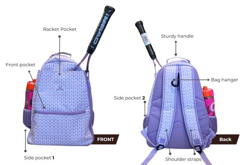 Thorza Tennis Backpack for Women (Purple) – Lightweight Tennis Racket Bag Includes Hook and Stores 2 Rackets, Balls, and Sports Gear – Backpack Only.
