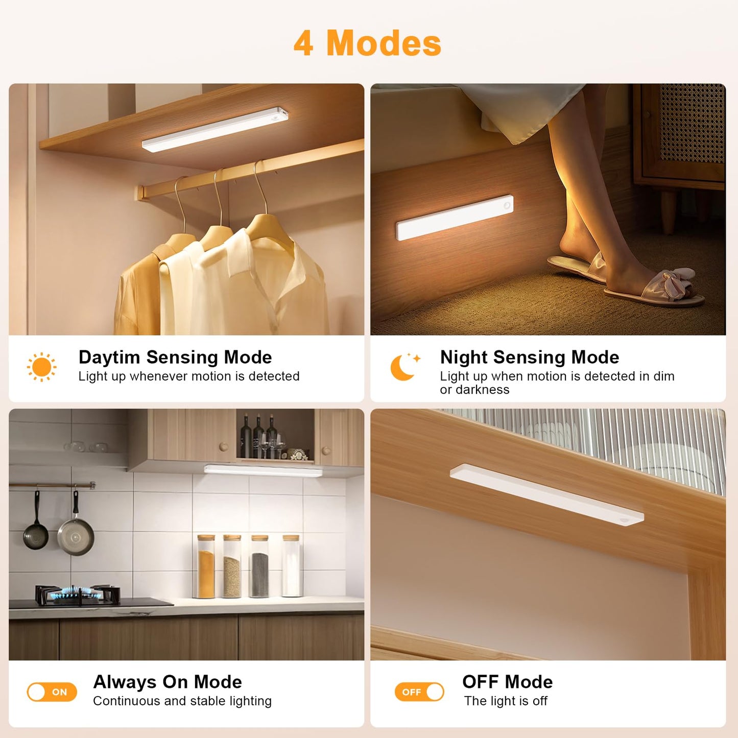 Under Cabinet Lighting, Motion Sensor Light Indoor, USB Rechargeable Battery Operated with Magnetic Closet, Kitchen, Counter, Motion-Activated Auto Shut-Off, Eye-Care Gradual Brightness (2-Pack)