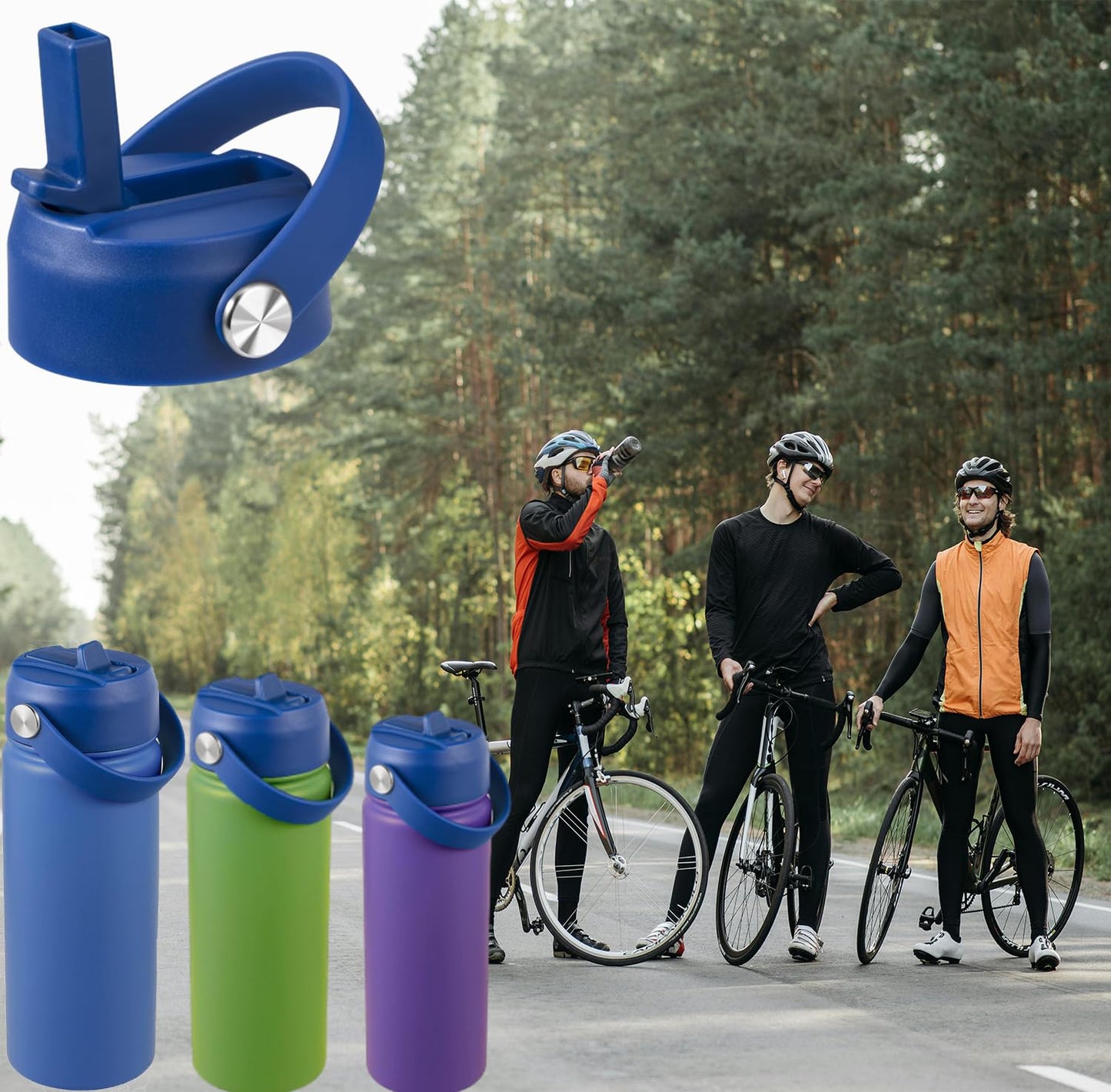 LLCJYYCY Lids with Straw for Hydroflask Wide Mouth 20 32 40 oz, Flex Straw Lid Fit for Hydro Flask Sports Water Bottles, Flexible Handle Replacement Lid,BPA Free(Dark Blue)