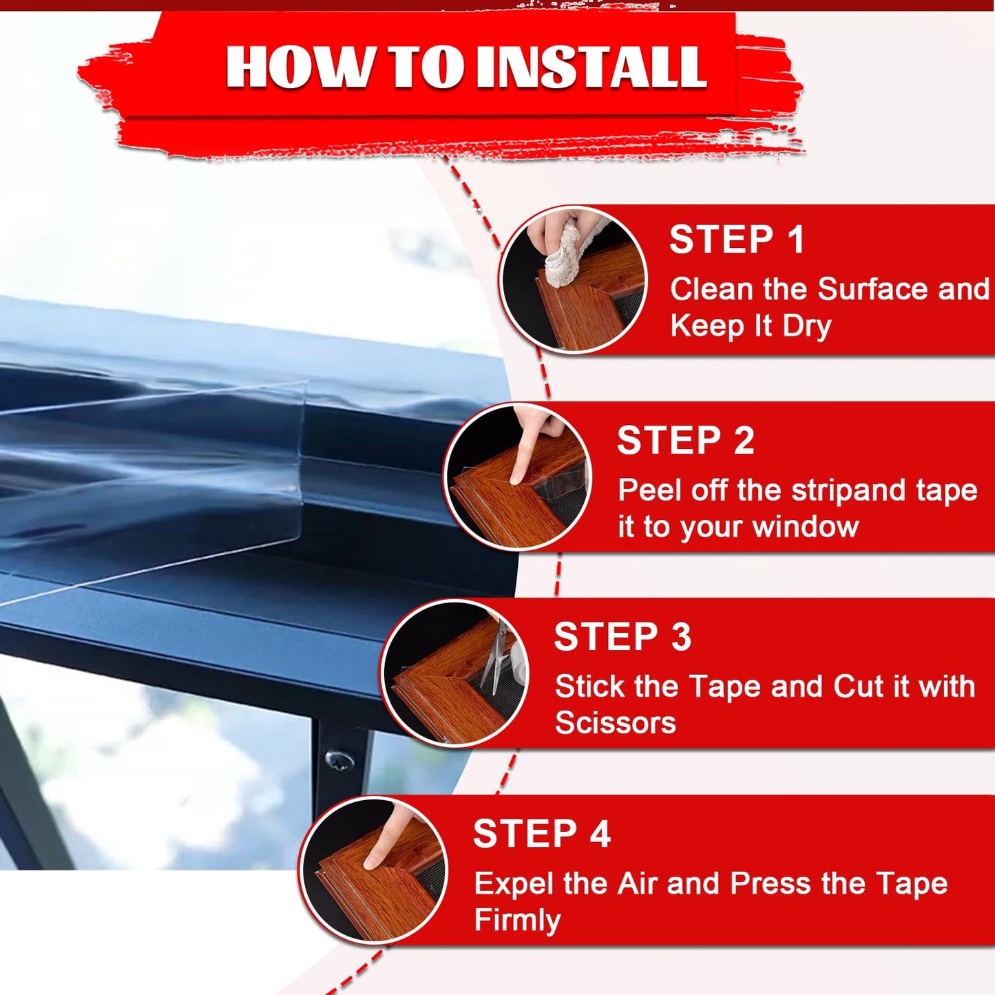 Sunroda Window Sealing Tape 2 Inch x 33 Ft Transparent Window Insulation Waterproof Nano Draft Isolation Tape for Window and Bathroom Shower Glass Side Gaps