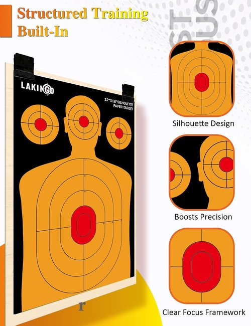 LAKINGO High-Visibility Silhouette Targets - 12x18 Inch Instant Confirmation for Pistol, Rifle & Airgun