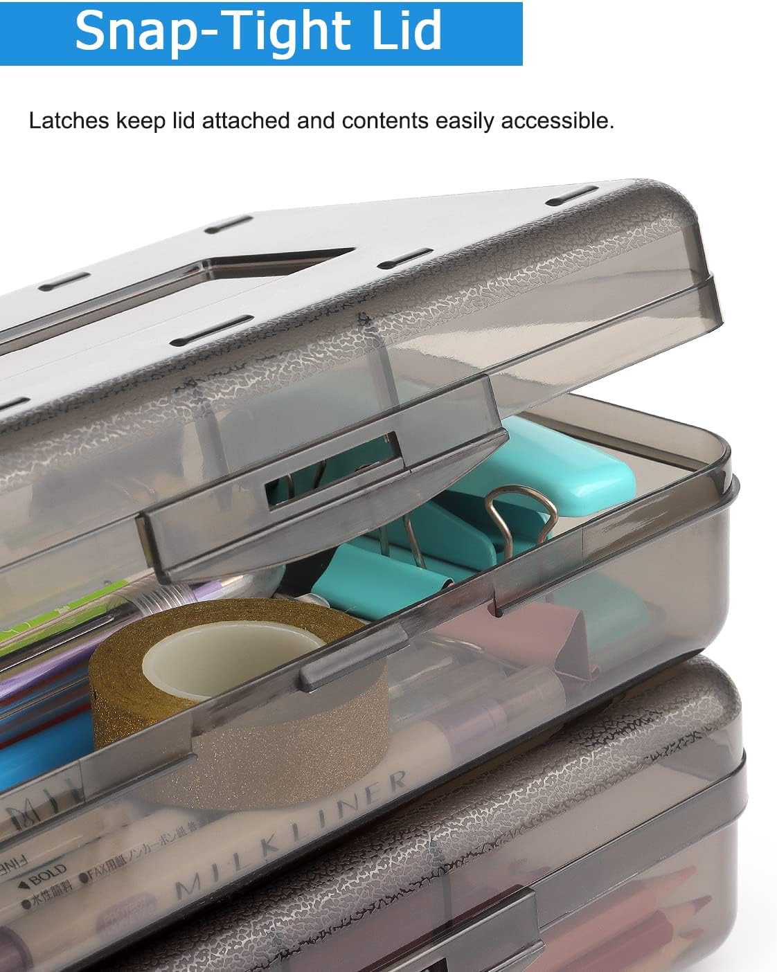 Tamaki Large Capacity Clear Pencil Box - Stylish Stackable Storage Organizer | Black