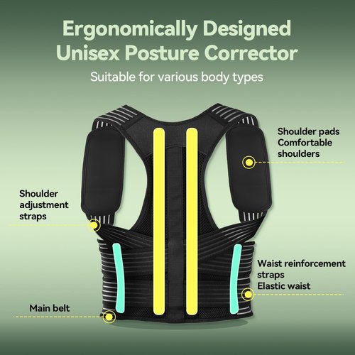 Back Brace Posture Corrector for Women and Men, 4-Point Back Support System for Upper/Lower Back Pain Relief, Scoliosis & Hunchback Correction, Adjustable & Breathable Shoulder Straightener, Large
