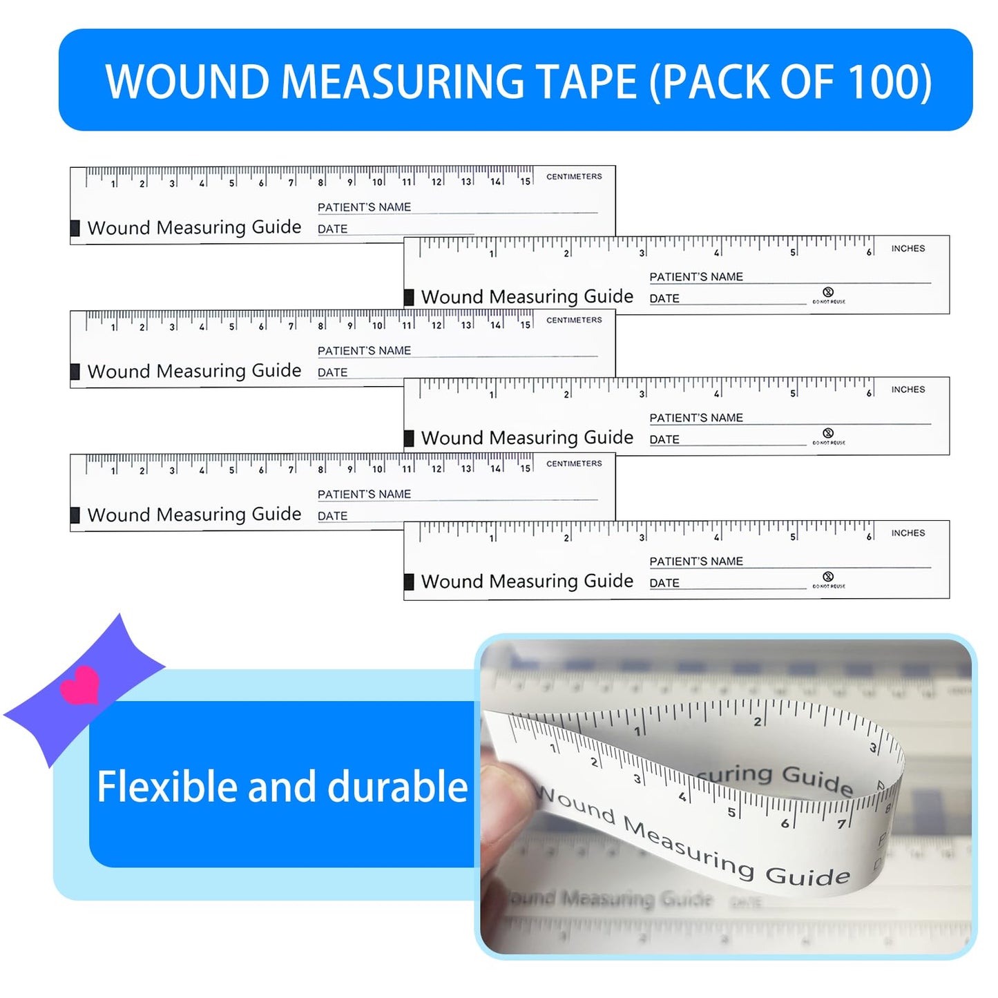 Mevlshcey 100 Pcs Wound Measuring Tape 6 Inch Wound Ruler Double Sided Disposable Paper Tape Measure Paper Guide Ruler Measurement Tools for Nurses