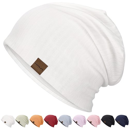 Slouchy Beanie for Men Women Soft Lightweight Running Beanie Hat Chemo Cap Skull Cap (US, Alpha, One Size, White)