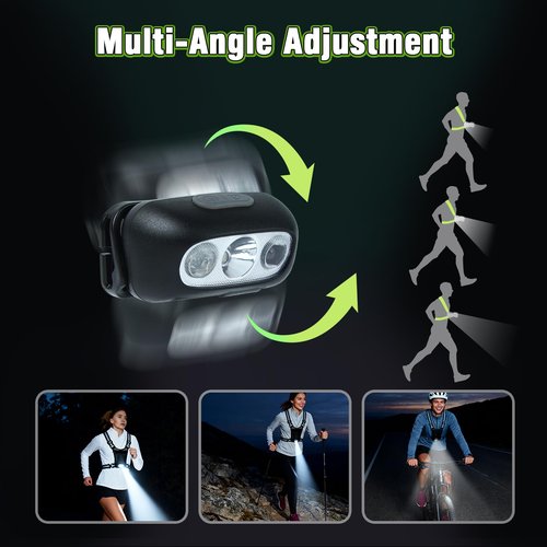 Running Lights for Runners, Reflective Vest with 3-Mode Motion Sensor Lights 45° Adjustable Tilt, 360° Reflective Running Vest with Storage Pocket for Night Walking/Cycling/Jogging/Hiking (Black)