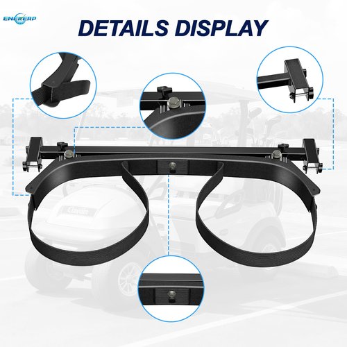 ENEKERP Universal Golf Cart Bag Holder Bracket Attachment for 2+2 Golf Cart Rear Seat with 1 Inch Square Tube, No Drilling Adjustable Golf Back Seat Bag Rack for EZGO Club Car Yamaha