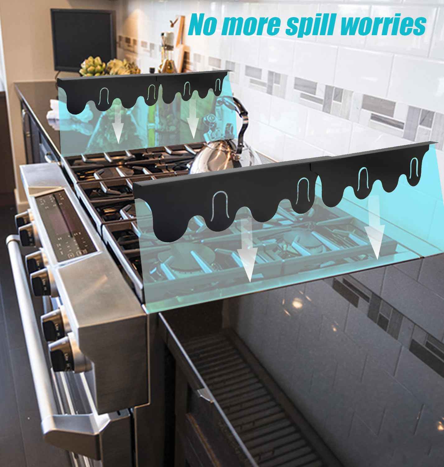 2 Pack Stainless Steel Stove Gap Covers,Stove Gap Filler, Stove Gap Guards, Range Trim Kit, Heat Resistant with Easy Clean, Adjustable Length 13.8” to 27.5”, Width 0.8" (Black)