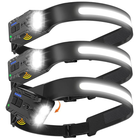 Nessciera Rechargeable LED Headlamp 3-Pack (New Model 2026), 500 Lumens, 230° Wide Beam, USB-C — Rotating & Pivoting Lamp Head; Lightweight, Hard-Hat Ready for Camping, Running, Fishing & Repairs