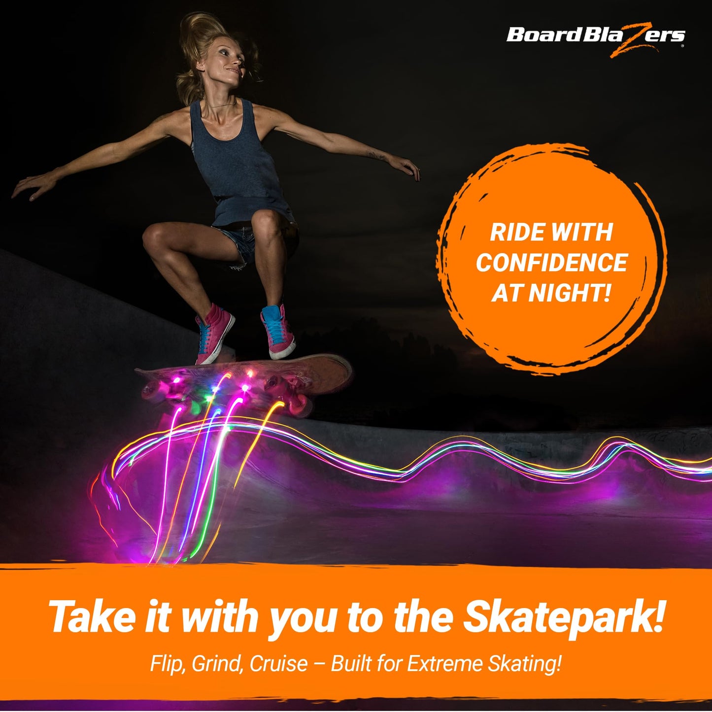 Board Blazers Crazy Color Changing LED Underglow Lights for Longboards, Scooters - Original Skateboard Lights