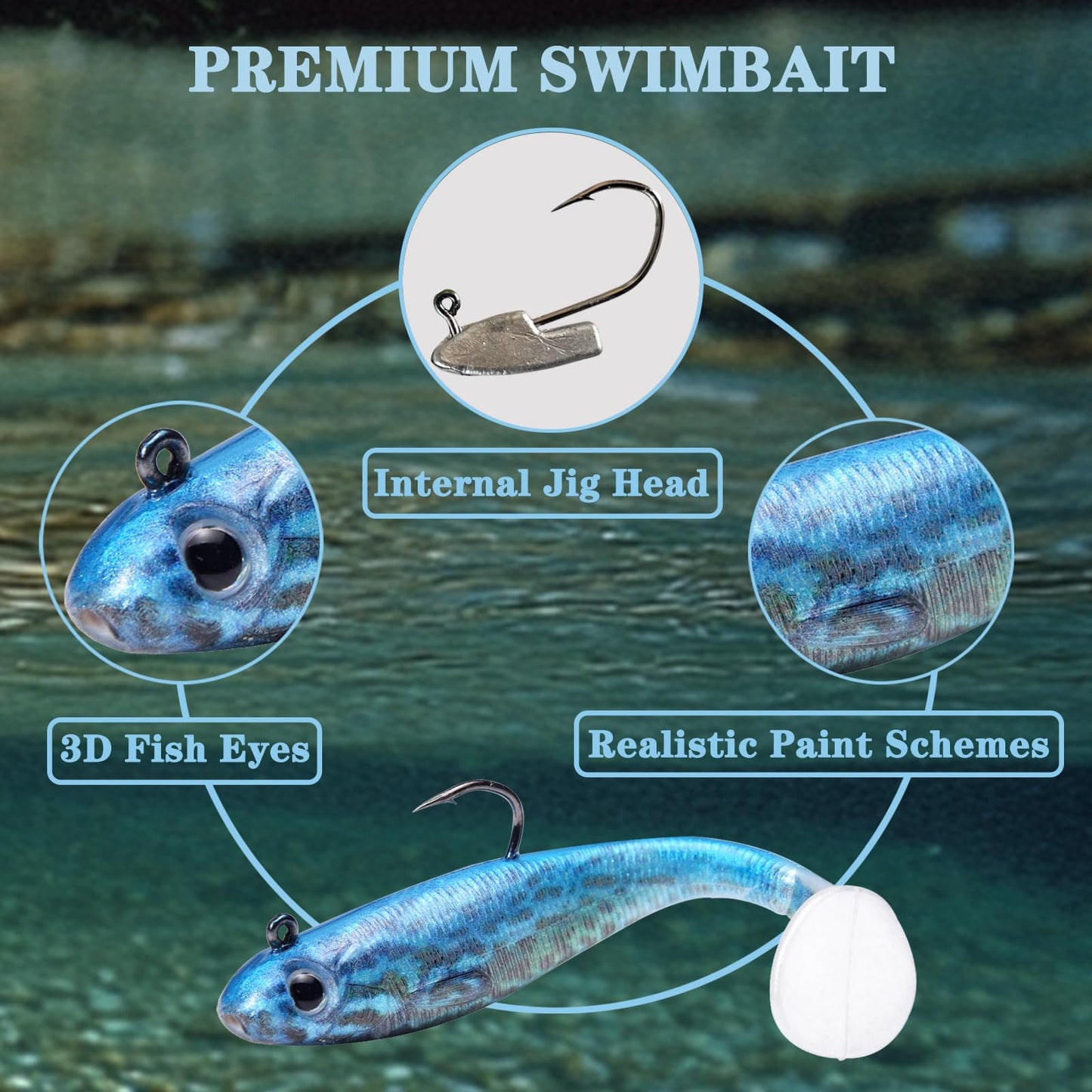 FISHCORNER Swim Bait Paddle Tail Swim Baits for Bass Fishing,Realistic Paint Minnow Swimbait Walleye Fishing Lures,Pre-Rigged Swimbaits Fishing Soft Plastic Lures for for Bass Trout Walleye 3/6pcs