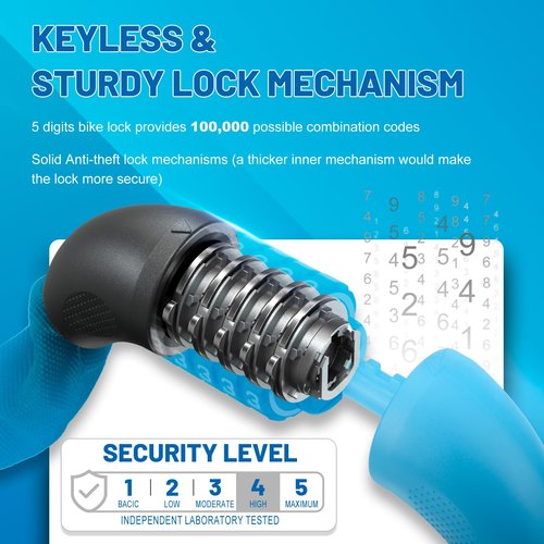 APECYC Bike Chain Lock Heavy Duty, 5 Digit Combination Anti-Theft Bicycle Lock, 3 FT Hardened Steel Square Links Locks for Bike, E-Bike, Motorcycle, Scooter, Gate