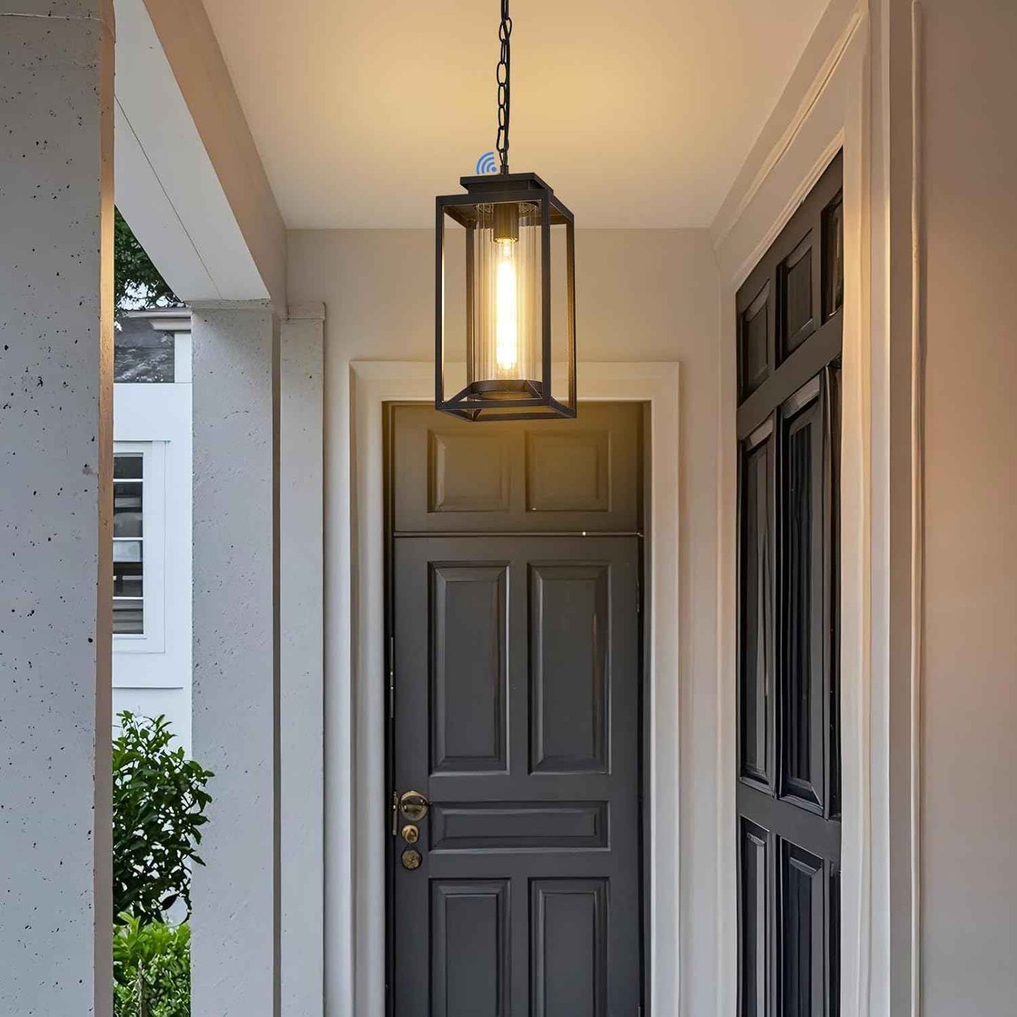 Modern Black Outdoor Pendant Light - 1-Light Hanging Lantern for Porch & Gazebo