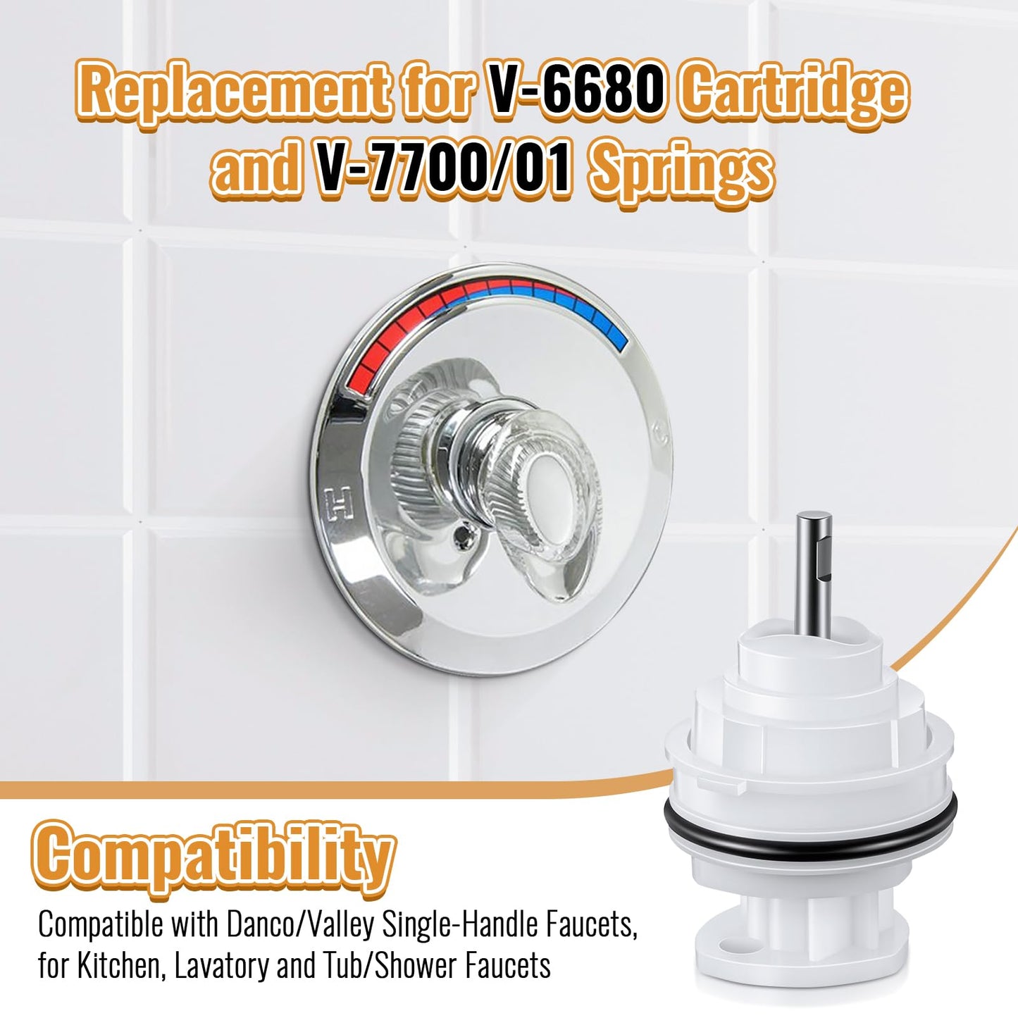 Enhon Shower Faucets Cartridge Replacement for V-6680 V-7700/01, Compatible with Danco/Valley Single Handle Faucets, Single Lever Cartridge Replacement for Kitchen, Lavatory and Tub/Shower Faucets