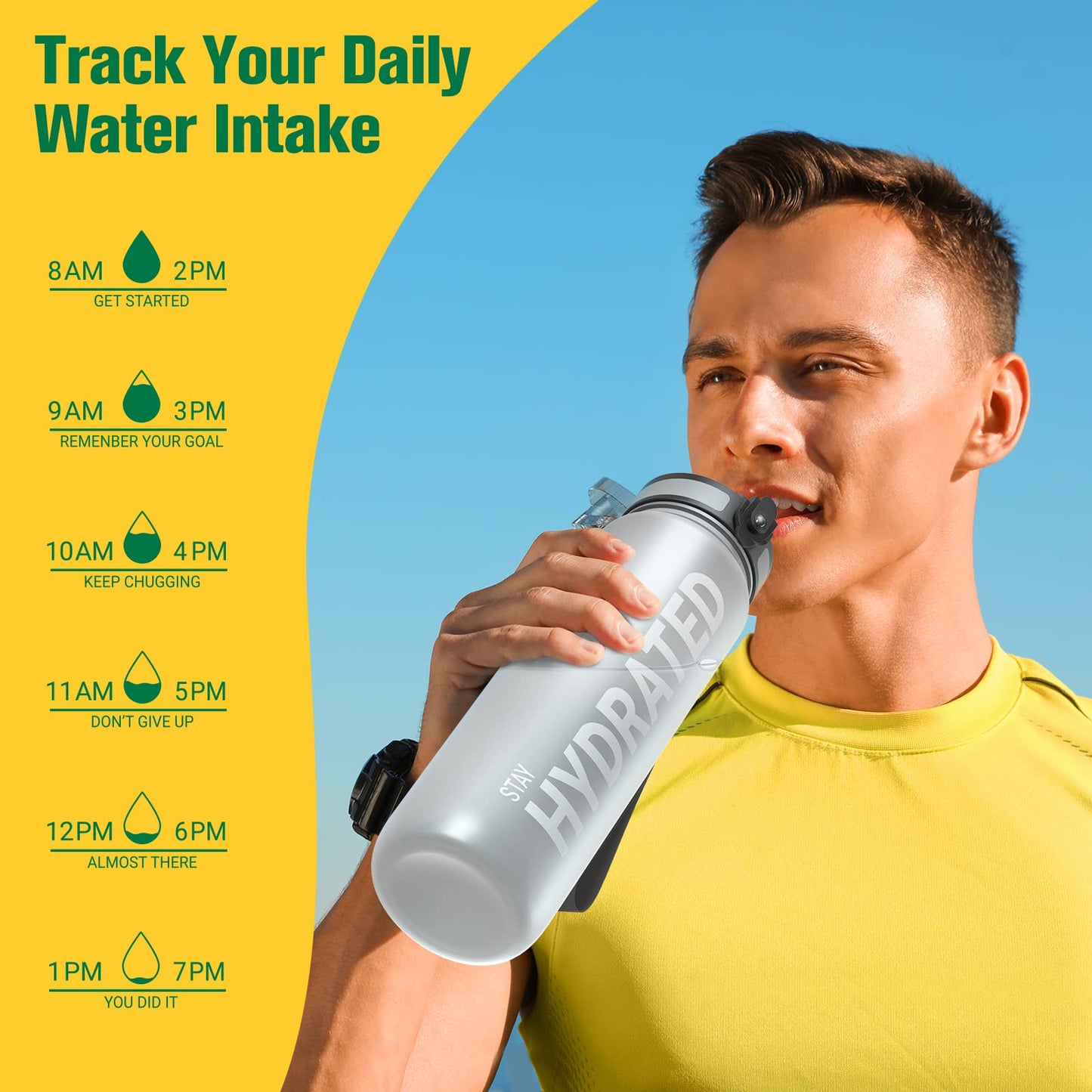 Sahara Sailor Water Bottle 32oz, Tritan Sports Bottle with Time Marker