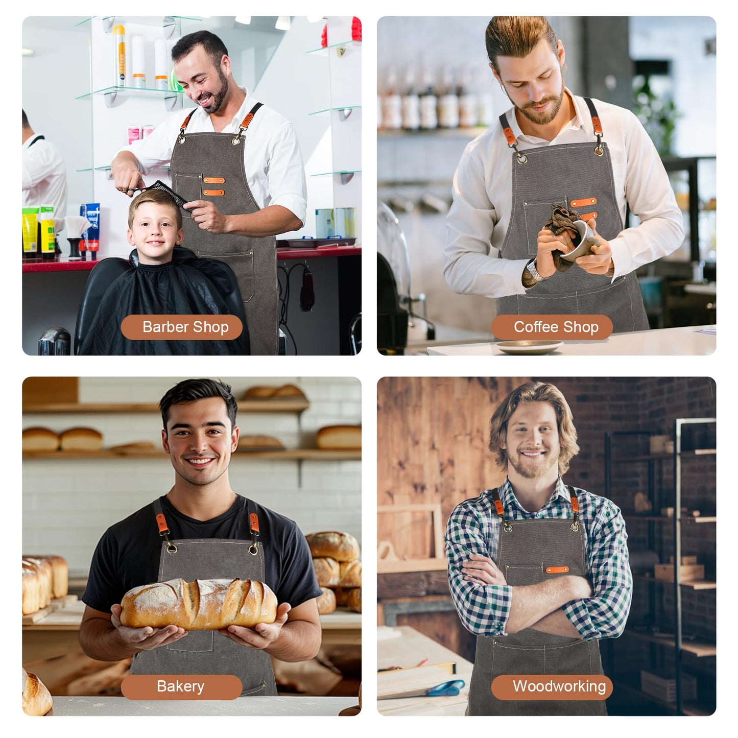 Rtcimoic Men's And Women's Work Aprons, With Pockets, Suitable For Bartenders, Hairdressers, Florists, Chefs, Gardeners, And Waiters, Professional Canvas Aprons With Adjustable Straps. (Dark Grey)