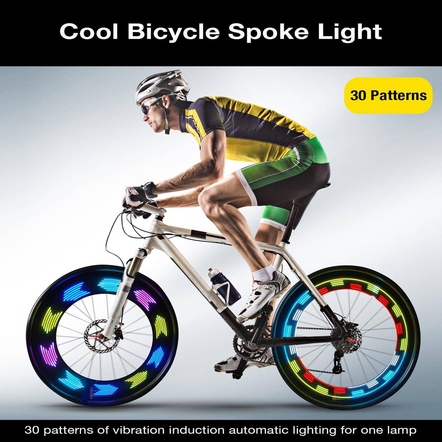 Rechargeable Bike Wheel Spoke Lights Built-in Motion Sensor - Waterproof Led Bicycle Wheel Spoke Lights, 30 Patterns Night Riding Decoration and Safety for Kids and Adults Bicycles, 2 Pack