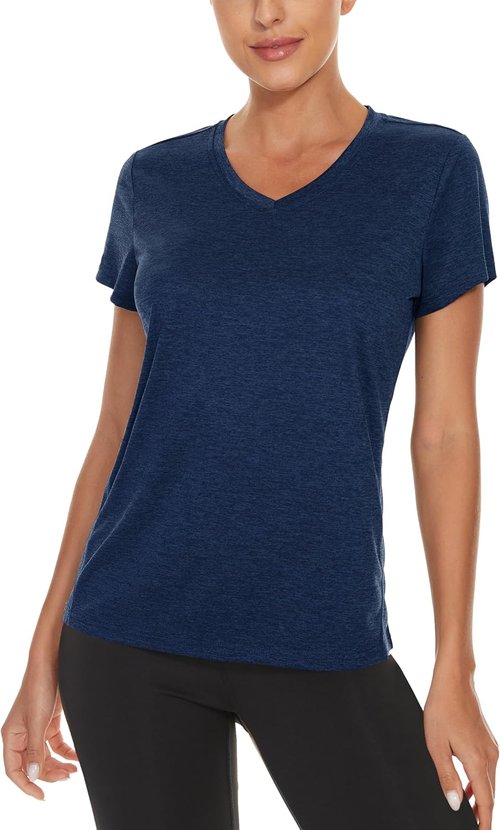 MAGCOMSEN Women's V-Neck Running Tees - Moisture-Wicking Short Sleeve Shirts | 2-Pack Summer Essentials
