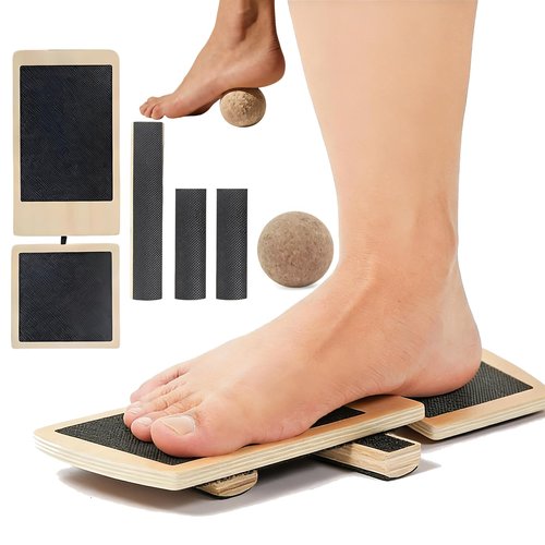 Ankle Balance Board & Foot Strengthener Kit with Massage Ball, Wood Wobble Board for Sprained Ankle Physical Therapy, Plantar Fasciitis Relief, Stability & Posture Training