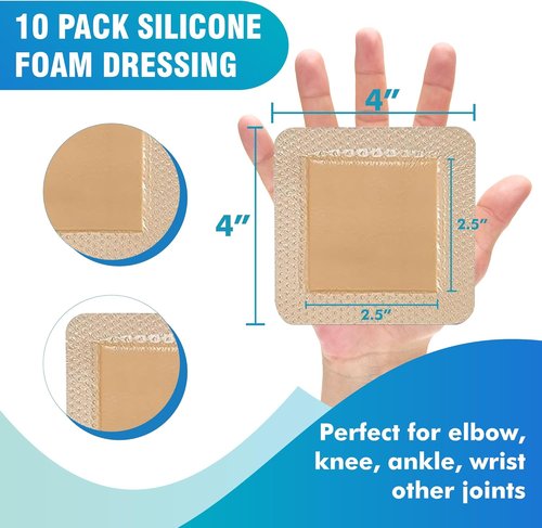 General Medi Waterproof Silicone Foam Island Dressing - 10 Sterile 4" x 4" Wound Care Pads | Soft & Highly Absorbent