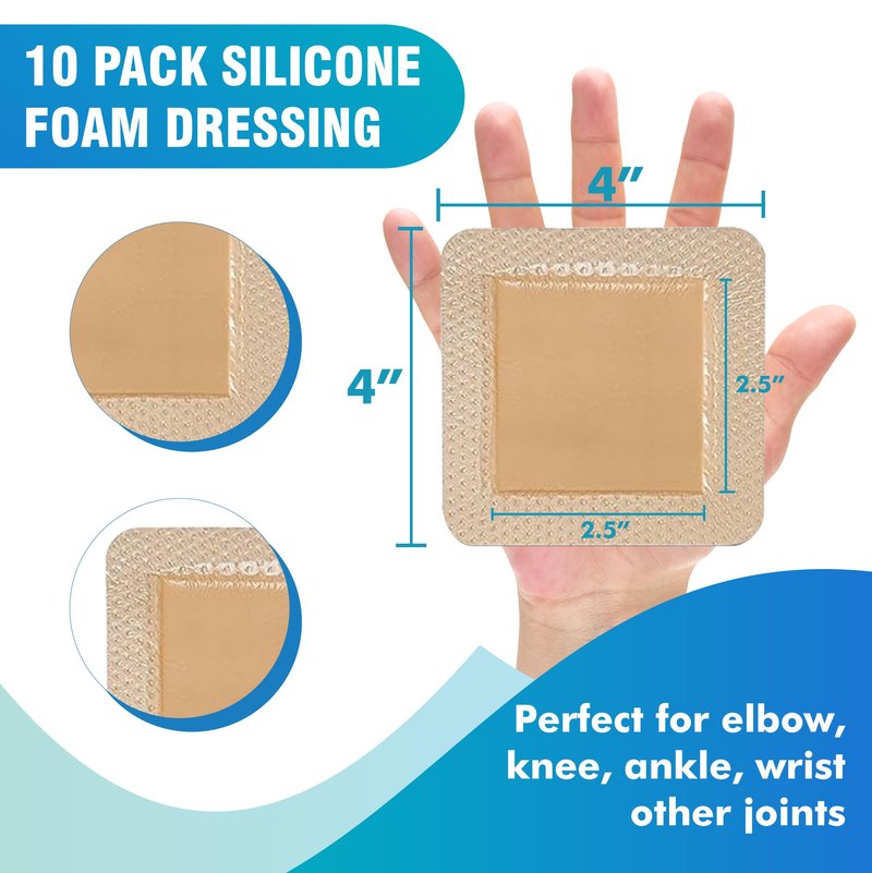General Medi Waterproof Silicone Foam Island Dressing (10 Packs) – 4" x 4" Sterile Wound Care Pad with Adhesive Border - Sterile, Soft & Highly Absorbent Medical Grade Dressing Pad
