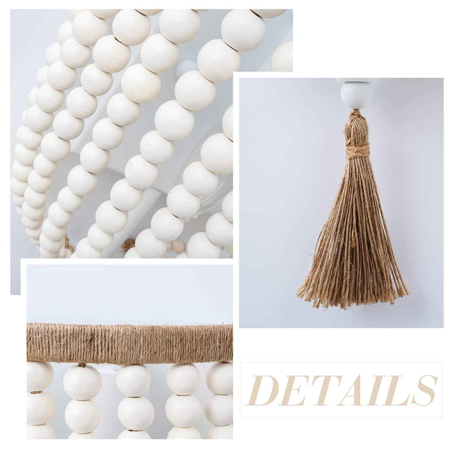 VILUXY Bohemia Wood Beaded Wall Sconces Bedside Antique Rustic Wall Sconce Lighting Fixture White Finishing for Bedroom, Hallway, Entryway, Passway, Bathroom, Vanity 2 Pack