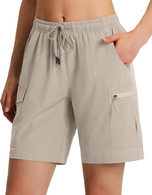 Ksmien Women's Hiking Cargo Shorts - Lightweight Quick-Dry Summer Shorts with Zipper Pockets | Ideal for Travel & Golf