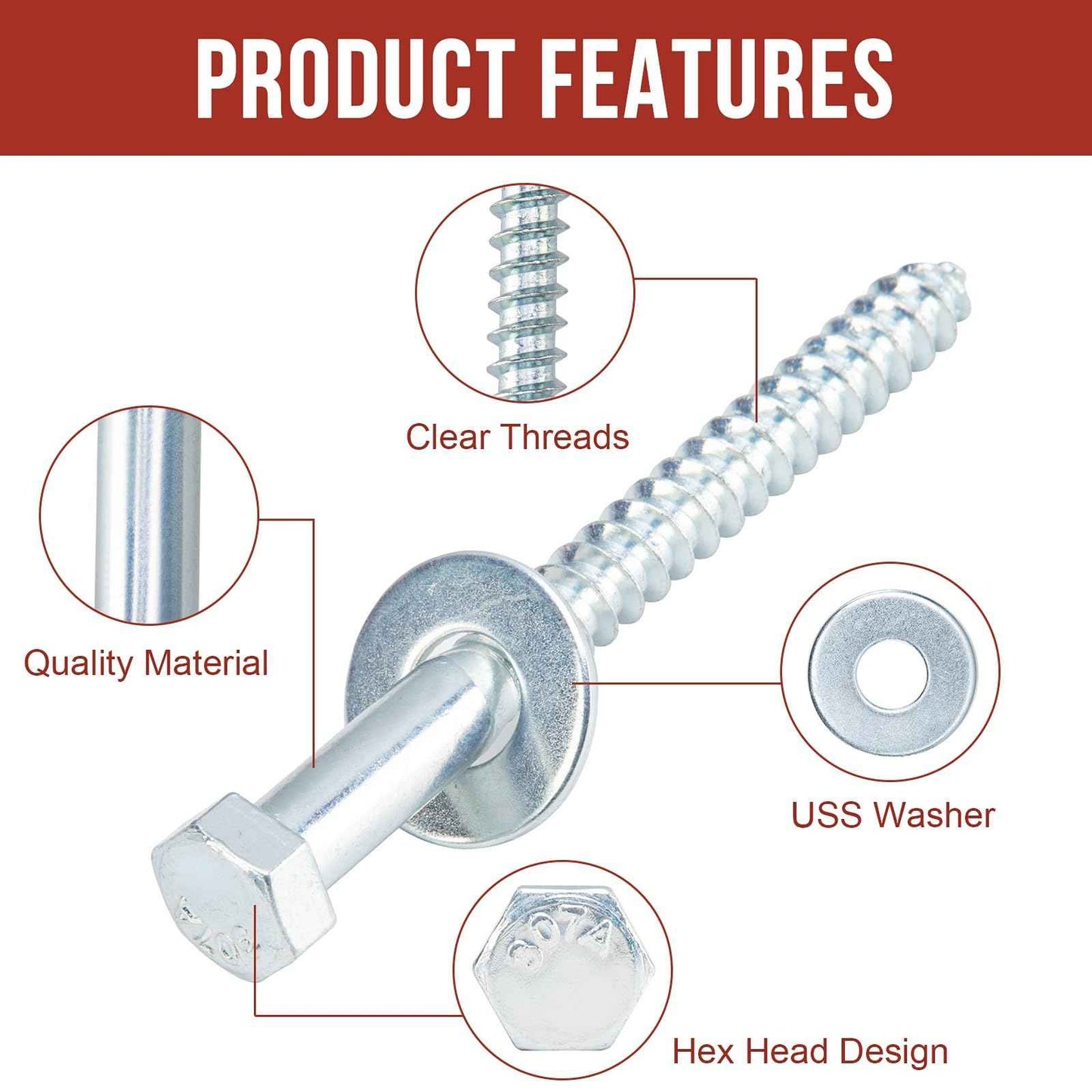 HROMIGRY 5/16" x 3" Lag Bolts (50 Pcs) 5/16 inch Lag Screws for Wood, Heavy Duty Hex Head with Washers, Zinc Plated