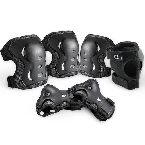 Kids/Adult/Youth Knee and Elbow Pads with Wrist Guards 3 in 1 Protective Gear Set for Skateboarding Cycling BMX Bike Scooter Skating Rollerblading Riding (Black, Large (14 Years - Adult))