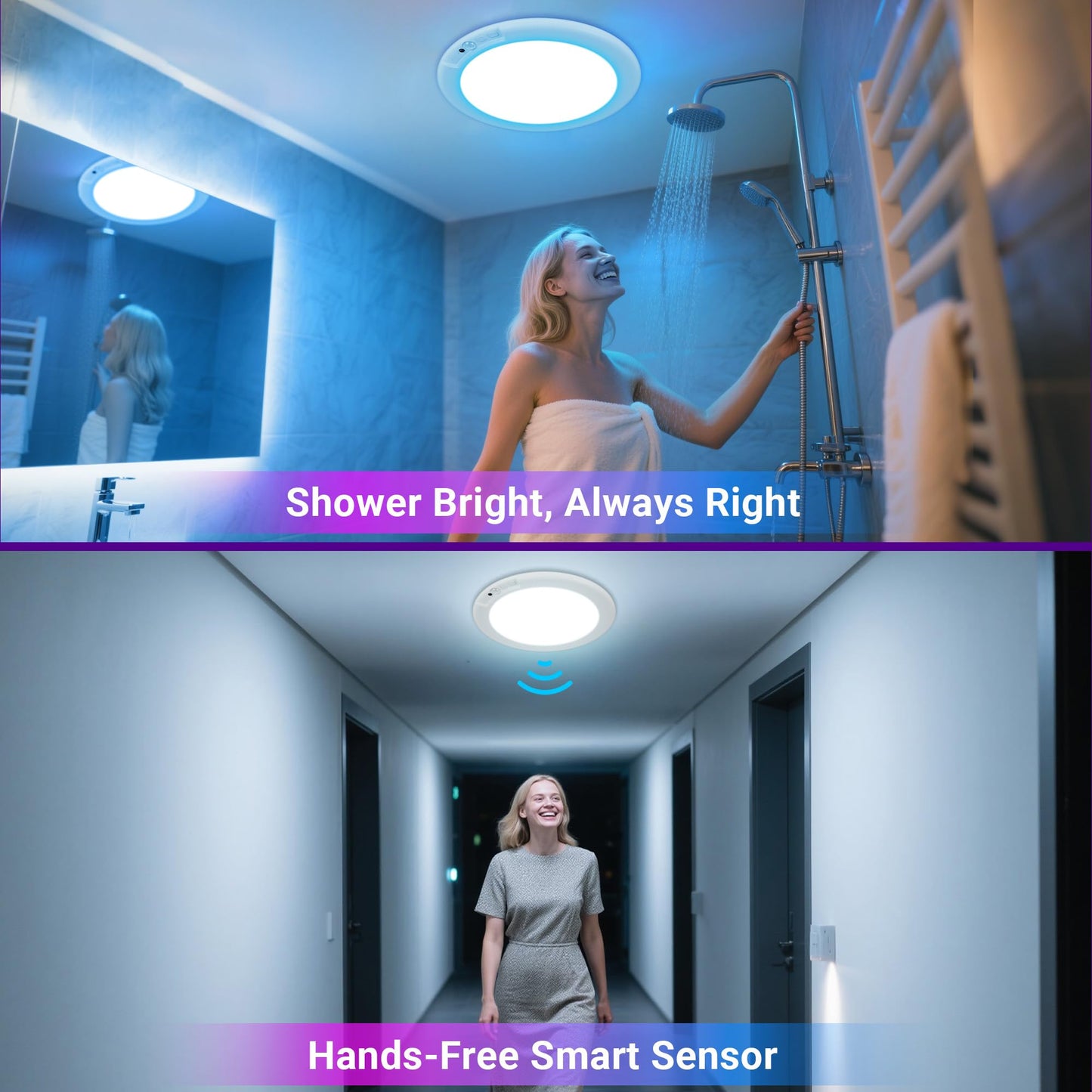 Rodalims Shower Lights for Inside Shower - 1 Pack Rechargeable Ceiling Light with Remote, Color Changing & White Timing Light, Motion Sensor Battery Powered Shower Lamp for Bathroom Closet Patio