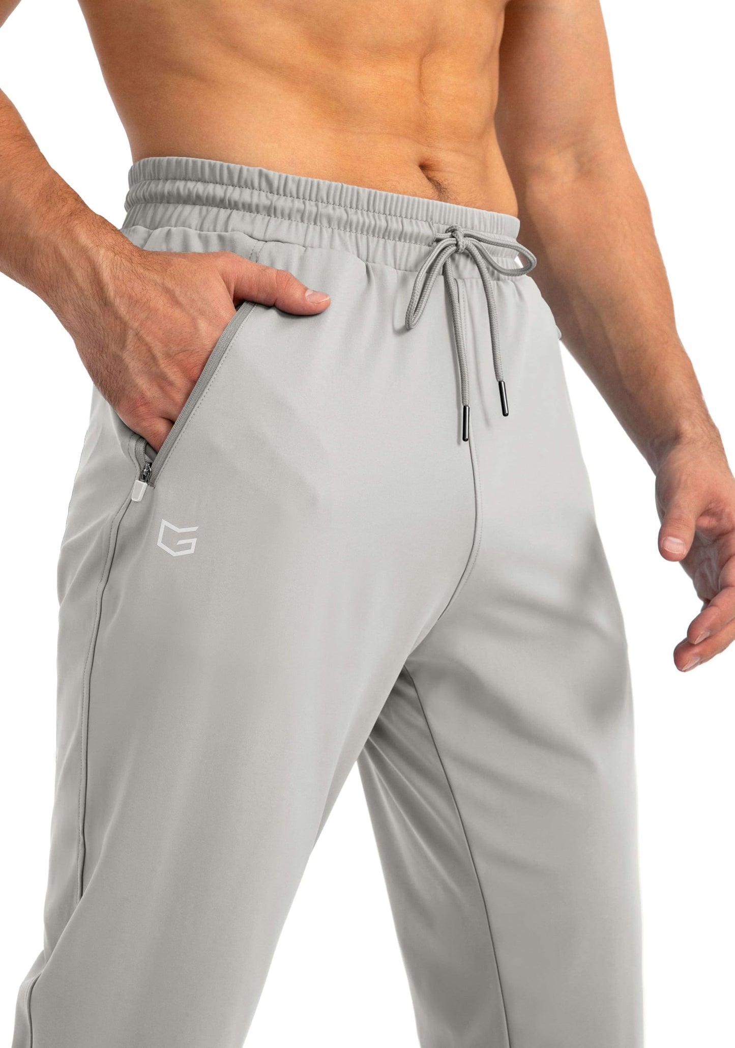 G Gradual Men's Sweatpants with Zipper Pockets Tapered Joggers for Men Athletic Pants for Workout, Jogging, Running (Bright Grey, Large)