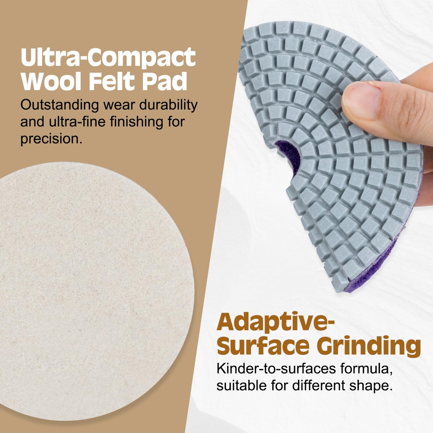 VISCOO 20 Pack 4 Inch Diamond Polishing Pads, Granite Polishing Pads Kit with 5/8''-11 Backer Pad, 50-6000 Grit Wet/Dry Polishing Pads for Marble, Concrete, Quartz, Stone, Tile with Wool Felt Pads