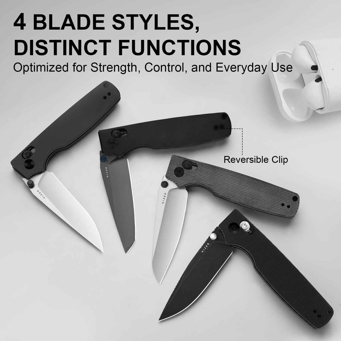 Kizer Original 2 EDC Pocket Knife, 3.17" 14C28N Modified Drop Point Folding Knife with Aluminum Handle, Thumb Stud Opener Clutch Lock, for Camping Hiking Fishing V3605.2MA1