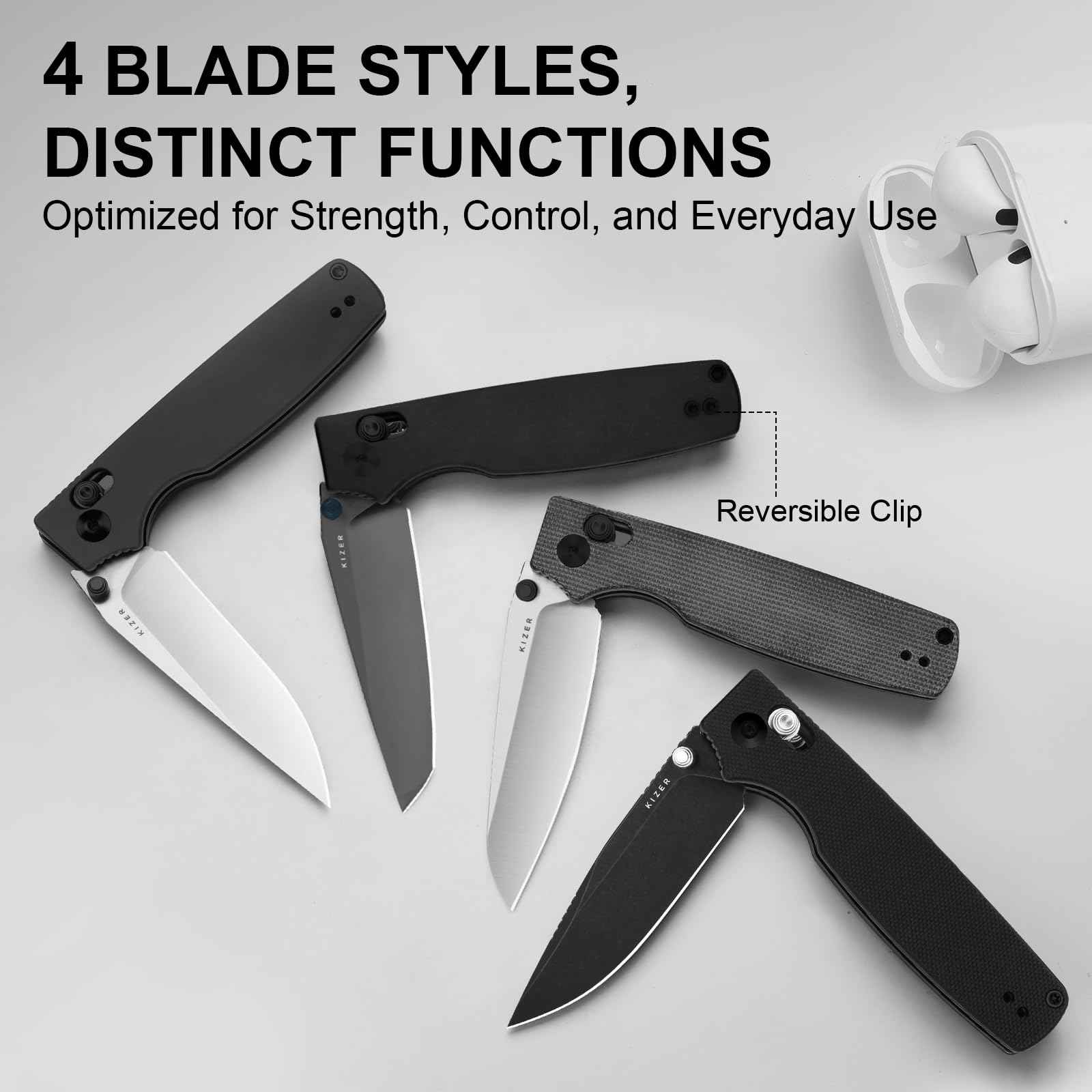 Kizer Original 2 EDC Pocket Knife, 3.17" 14C28N Modified Drop Point Folding Knife with Aluminum Handle, Thumb Stud Opener Clutch Lock, for Camping Hiking Fishing V3605.2MA1